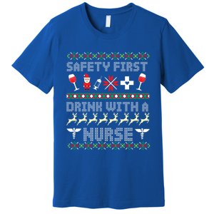 Christmas Nurse Ing Alcohol Wine Ugly Christmas Sweater Great Gift Premium T-Shirt