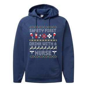 Christmas Nurse Ing Alcohol Wine Ugly Christmas Sweater Great Gift Performance Fleece Hoodie