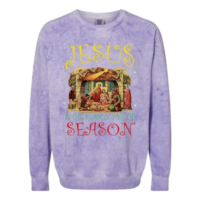 Christmas Nativity Jesus Is The Reason For The Season Manger Colorblast Crewneck Sweatshirt