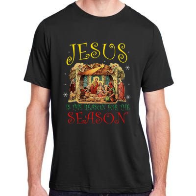 Christmas Nativity Jesus Is The Reason For The Season Manger Adult ChromaSoft Performance T-Shirt