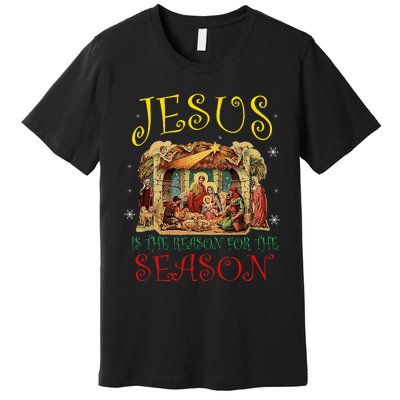 Christmas Nativity Jesus Is The Reason For The Season Manger Premium T-Shirt