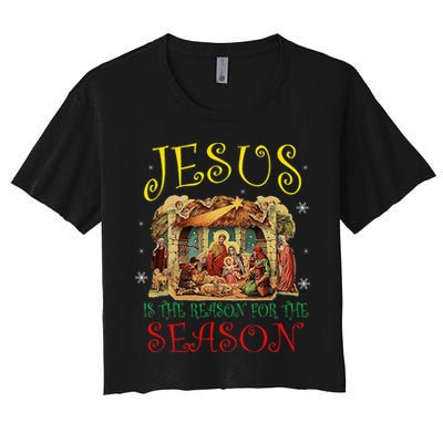Christmas Nativity Jesus Is The Reason For The Season Manger Women's Crop Top Tee