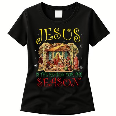 Christmas Nativity Jesus Is The Reason For The Season Manger Womens T-Shirt