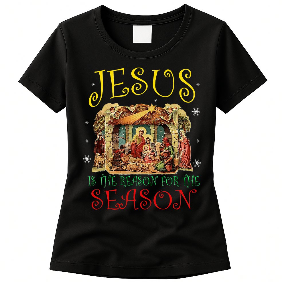 Christmas Nativity Jesus Is The Reason For The Season Manger Womens T-Shirt