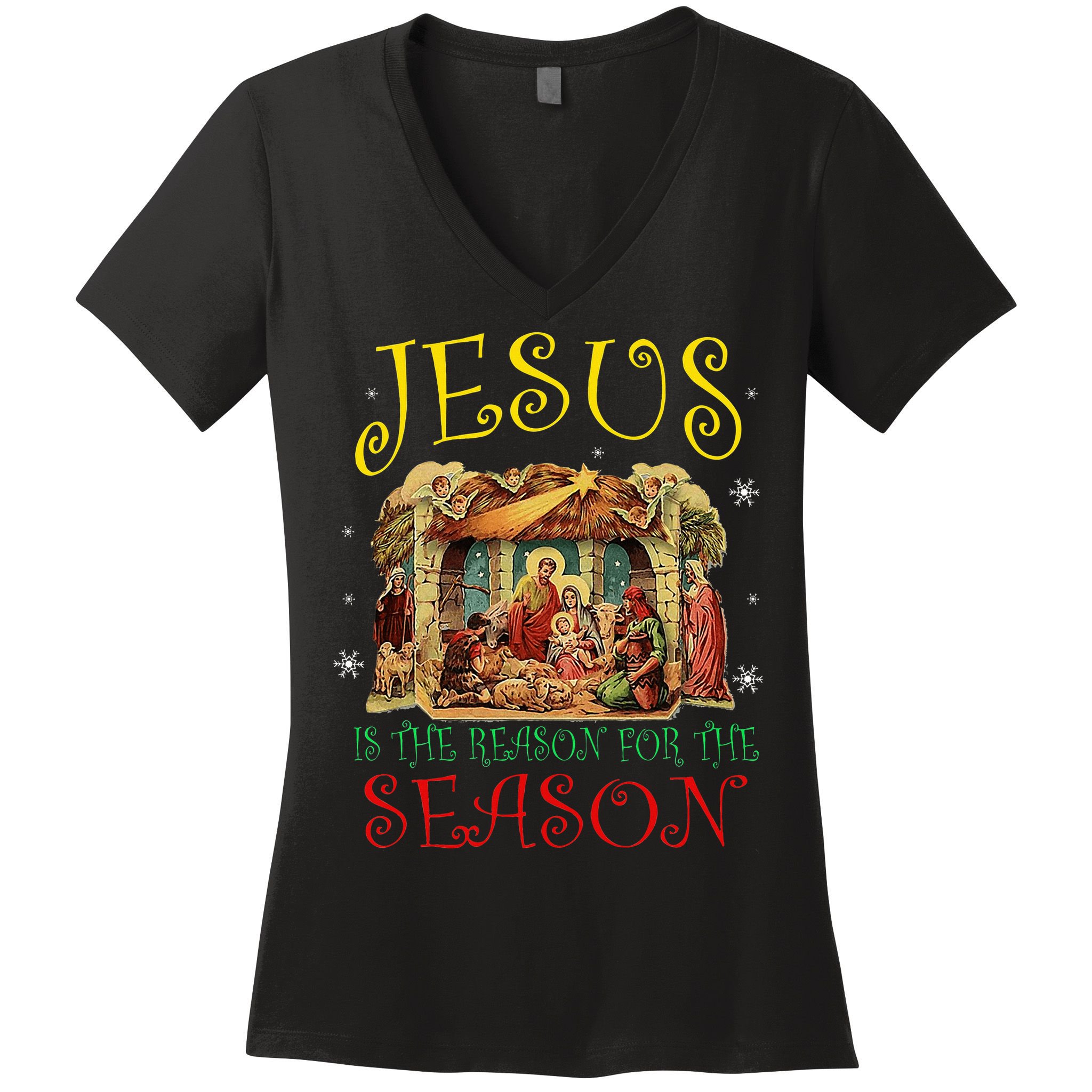 Christmas Nativity Jesus Is The Reason For The Season Manger Women's V-Neck T-Shirt