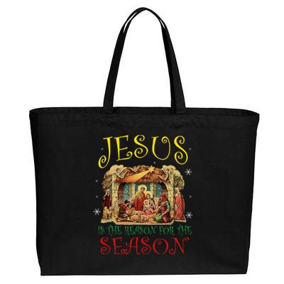 Christmas Nativity Jesus Is The Reason For The Season Manger Cotton Canvas Jumbo Tote