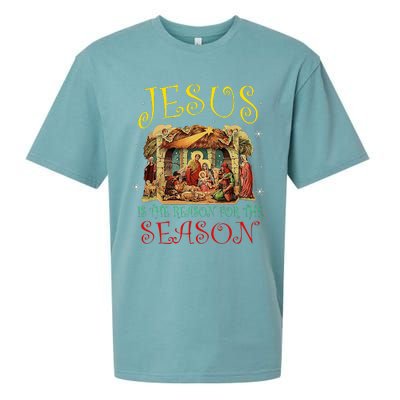 Christmas Nativity Jesus Is The Reason For The Season Manger Sueded Cloud Jersey T-Shirt