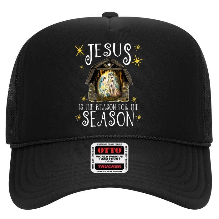 Christmas Nativity Jesus Is The Reason For The Season Manger High Crown Mesh Back Trucker Hat