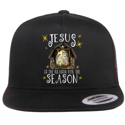 Christmas Nativity Jesus Is The Reason For The Season Manger Flat Bill Trucker Hat