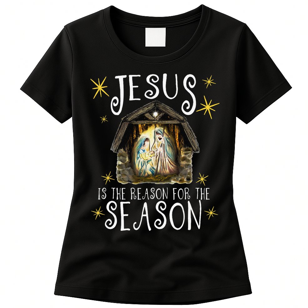Christmas Nativity Jesus Is The Reason For The Season Manger Womens T-Shirt