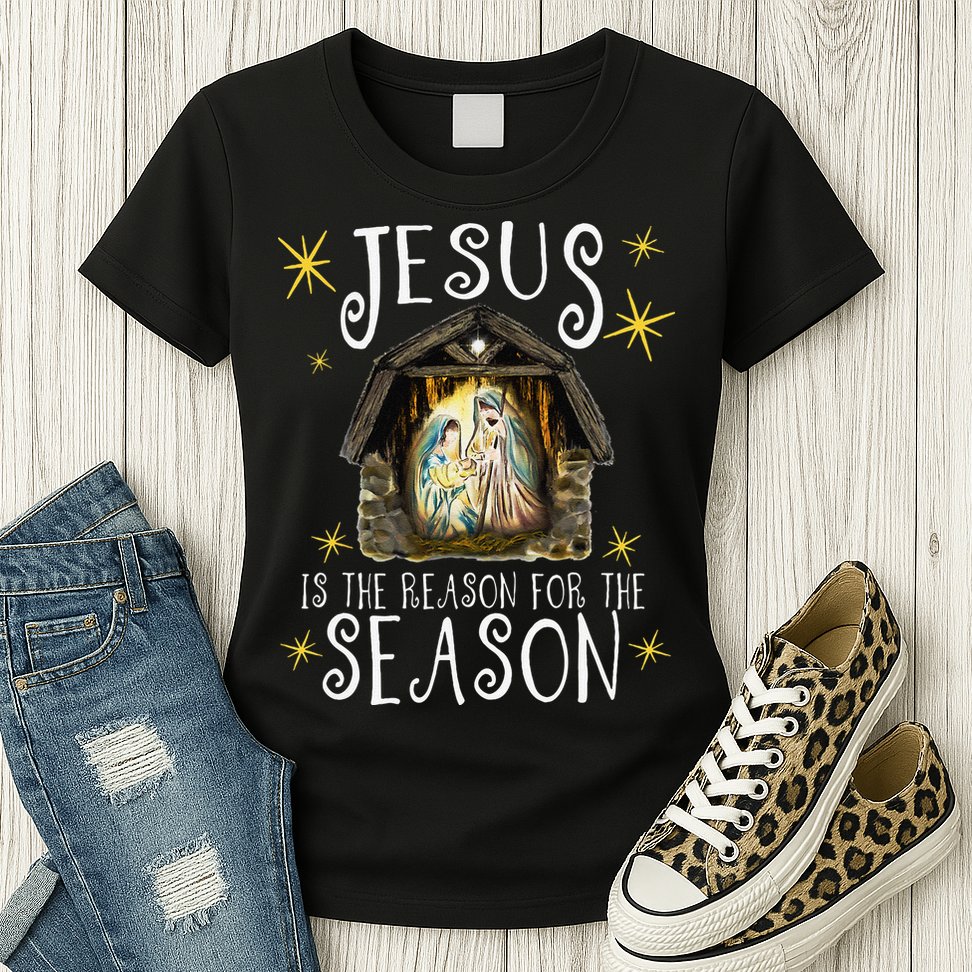 Christmas Nativity Jesus Is The Reason For The Season Manger Womens T-Shirt