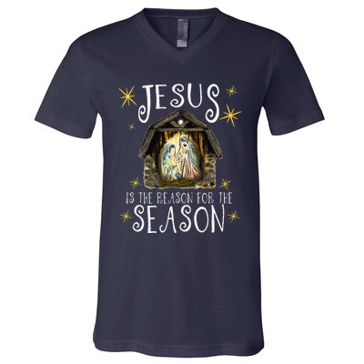 Christmas Nativity Jesus Is The Reason For The Season Manger V-Neck T-Shirt