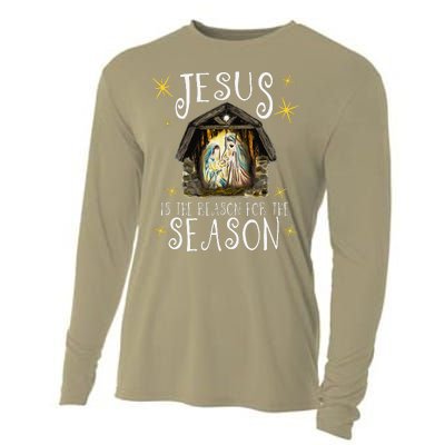 Christmas Nativity Jesus Is The Reason For The Season Manger Cooling Performance Long Sleeve Crew