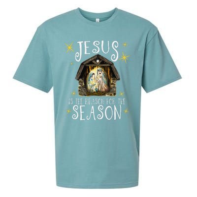 Christmas Nativity Jesus Is The Reason For The Season Manger Sueded Cloud Jersey T-Shirt