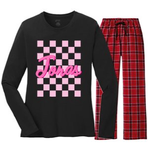 Custom Name Jonas Heart Design Women's Long Sleeve Flannel Pajama Set 