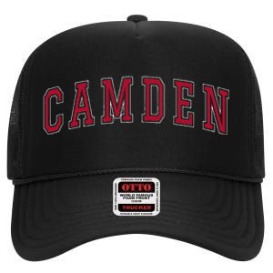 Camden New Jersey Souvenir Sport College Style Text High Crown Mesh Back Trucker Hat