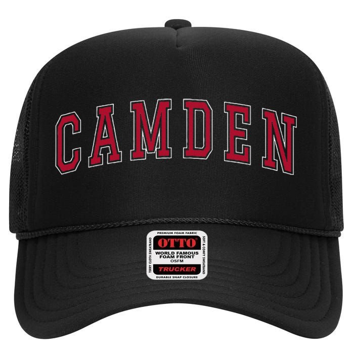 Camden New Jersey Souvenir Sport College Style Text High Crown Mesh Back Trucker Hat