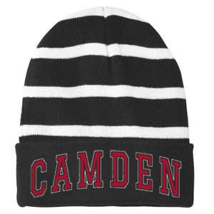 Camden New Jersey Souvenir Sport College Style Text Striped Beanie with Solid Band