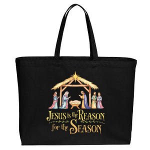 Christmas Nativity Jesus Is The Reason For The Season Manger Cotton Canvas Jumbo Tote