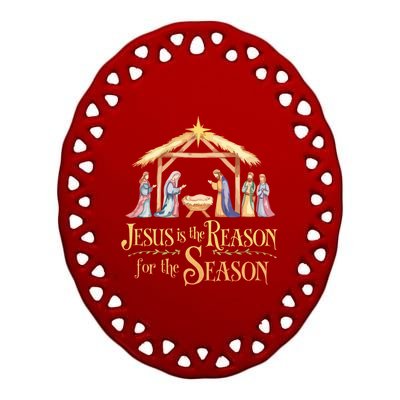 Christmas Nativity Jesus Is The Reason For The Season Manger Ceramic Oval Ornament