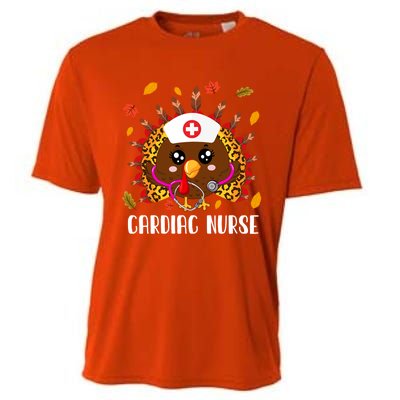 Cardiac Nurse Leopard Turkey Leopard Nursing Thanksgiving Gift Cooling Performance Crew T-Shirt