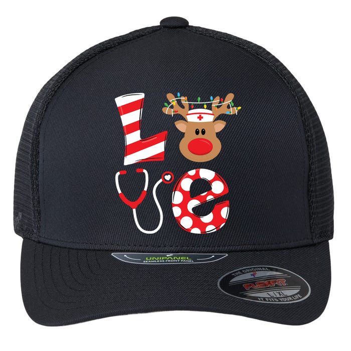 Christmas Nurse Love Nicu Rn Er Santa Reindeer Nurse Hat Elf Flexfit Unipanel Trucker Cap