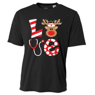 Christmas Nurse Love Nicu Rn Er Santa Reindeer Nurse Hat Elf Cooling Performance Crew T-Shirt