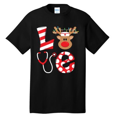 Christmas Nurse Love Nicu Rn Er Santa Reindeer Nurse Hat Elf Tall T-Shirt