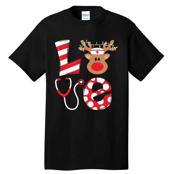 Christmas Nurse Love Nicu Rn Er Santa Reindeer Nurse Hat Elf Tall T-Shirt