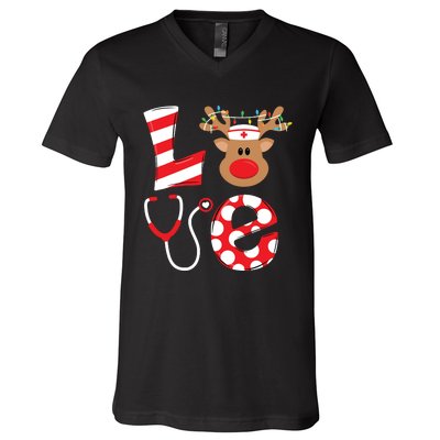 Christmas Nurse Love Nicu Rn Er Santa Reindeer Nurse Hat Elf V-Neck T-Shirt