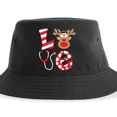 Christmas Nurse Love Nicu Rn Er Santa Reindeer Nurse Hat Elf Sustainable Bucket Hat