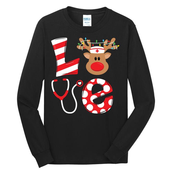 Christmas Nurse Love Nicu Rn Er Santa Reindeer Nurse Hat Elf Tall Long Sleeve T-Shirt