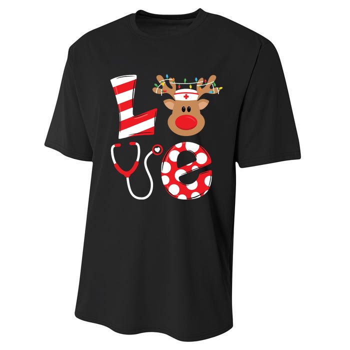 Christmas Nurse Love Nicu Rn Er Santa Reindeer Nurse Hat Elf Performance Sprint T-Shirt