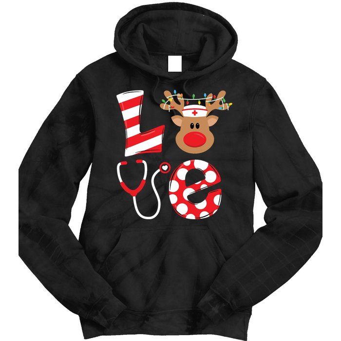 Christmas Nurse Love Nicu Rn Er Santa Reindeer Nurse Hat Elf Tie Dye Hoodie