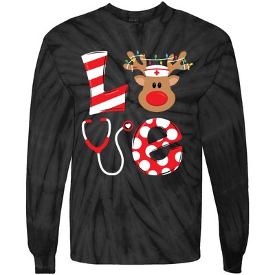 Christmas Nurse Love Nicu Rn Er Santa Reindeer Nurse Hat Elf Tie-Dye Long Sleeve Shirt