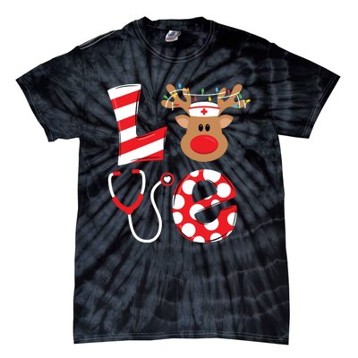 Christmas Nurse Love Nicu Rn Er Santa Reindeer Nurse Hat Elf Tie-Dye T-Shirt