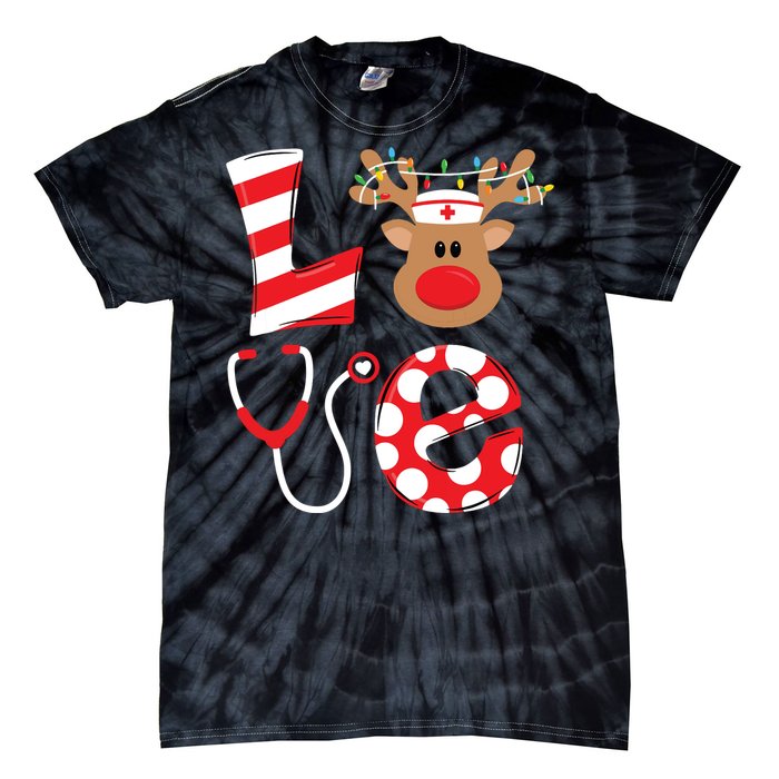 Christmas Nurse Love Nicu Rn Er Santa Reindeer Nurse Hat Elf Tie-Dye T-Shirt