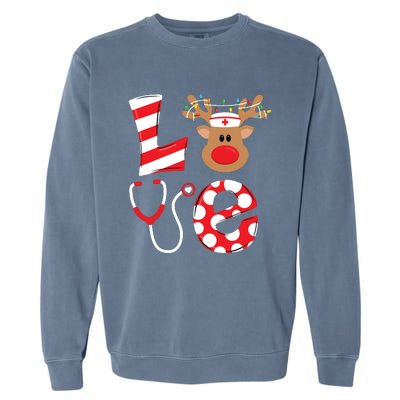 Christmas Nurse Love Nicu Rn Er Santa Reindeer Nurse Hat Elf Garment-Dyed Sweatshirt