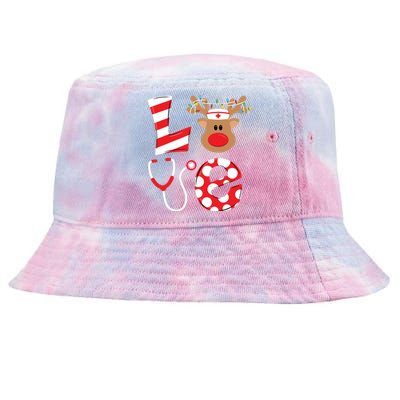 Christmas Nurse Love Nicu Rn Er Santa Reindeer Nurse Hat Elf Tie-Dyed Bucket Hat