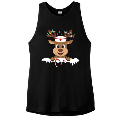 Christmas Nurse Love Nicu Rn Er Santa Reindeer Nurse Hat Elf Ladies PosiCharge Tri-Blend Wicking Tank