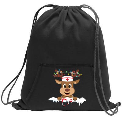 Christmas Nurse Love Nicu Rn Er Santa Reindeer Nurse Hat Elf Sweatshirt Cinch Pack Bag