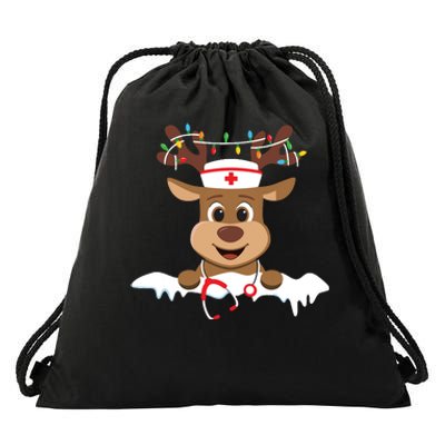 Christmas Nurse Love Nicu Rn Er Santa Reindeer Nurse Hat Elf Drawstring Bag