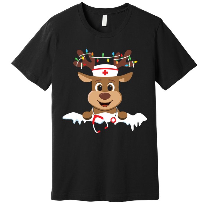 Christmas Nurse Love Nicu Rn Er Santa Reindeer Nurse Hat Elf Premium T-Shirt