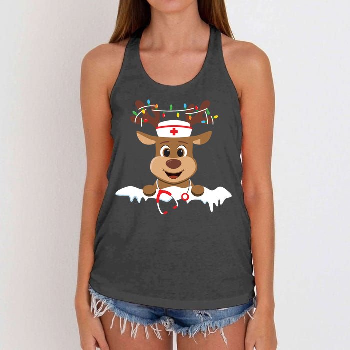 Christmas Nurse Love Nicu Rn Er Santa Reindeer Nurse Hat Elf Women's Knotted Racerback Tank