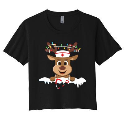 Christmas Nurse Love Nicu Rn Er Santa Reindeer Nurse Hat Elf Women's Crop Top Tee