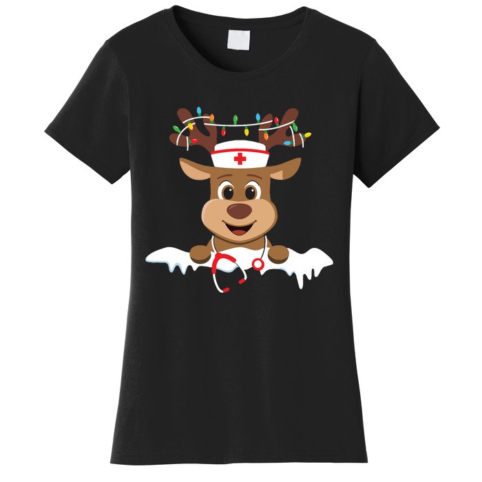 Christmas Nurse Love Nicu Rn Er Santa Reindeer Nurse Hat Elf Women's T-Shirt