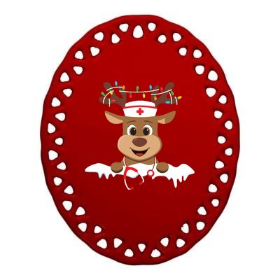 Christmas Nurse Love Nicu Rn Er Santa Reindeer Nurse Hat Elf Ceramic Oval Ornament