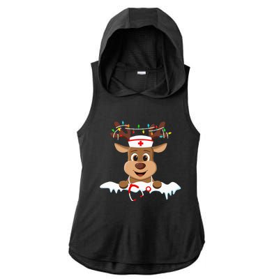 Christmas Nurse Love NICU RN ER Santa Reindeer Nurse Hat Elf Ladies PosiCharge Tri-Blend Wicking Draft Hoodie Tank