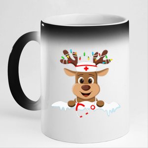 Christmas Nurse Love NICU RN ER Santa Reindeer Nurse Hat Elf 11oz Black Color Changing Mug