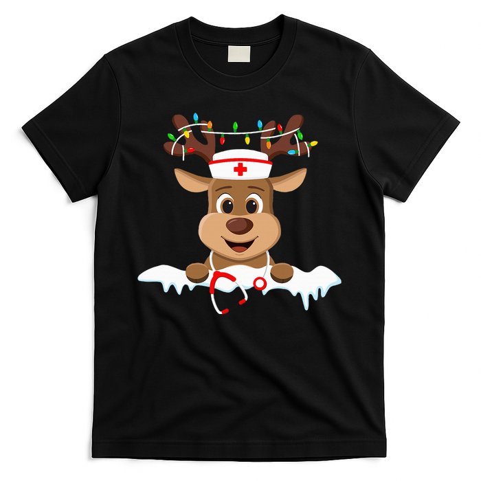 Christmas Nurse Love NICU RN ER Santa Reindeer Nurse Hat Elf T-Shirt